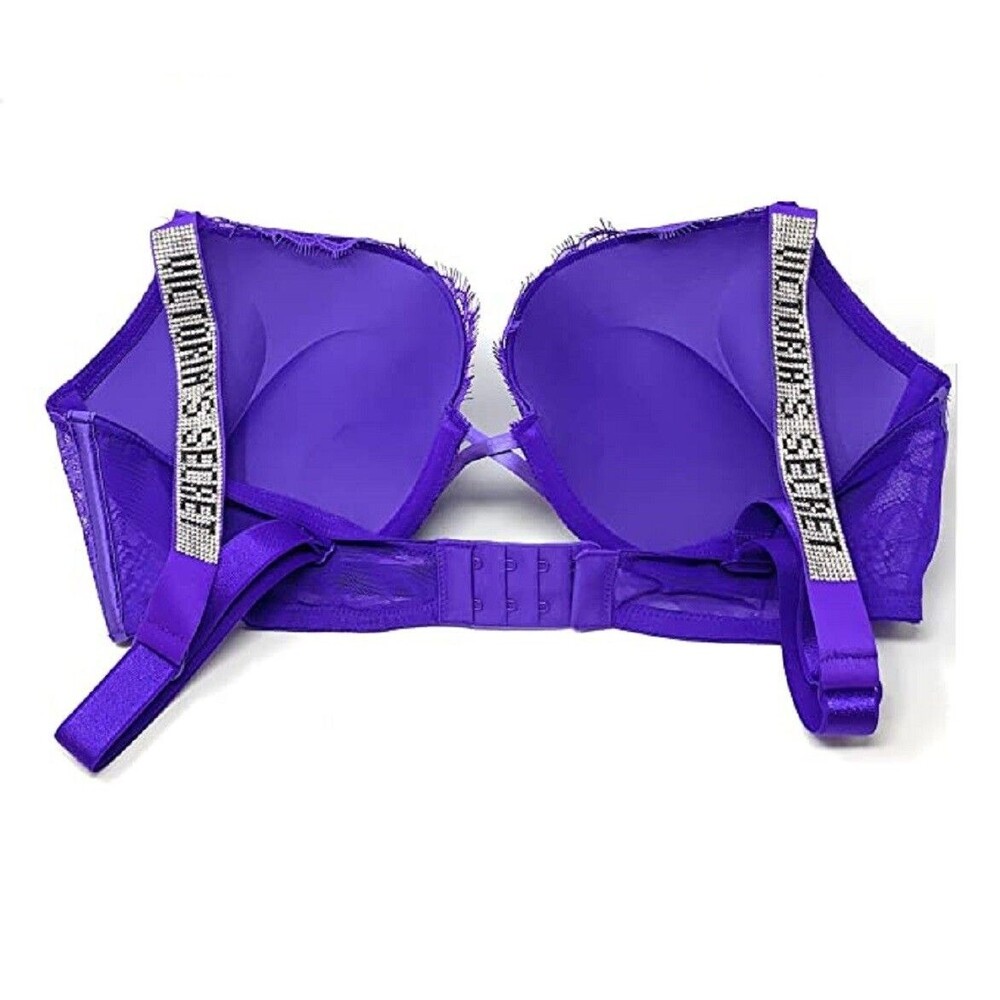 Victoria's Secret Bombshell Bling Shine Strap Add-2-Cups Push-up Bra Violet Lace - Picture 2 of 4